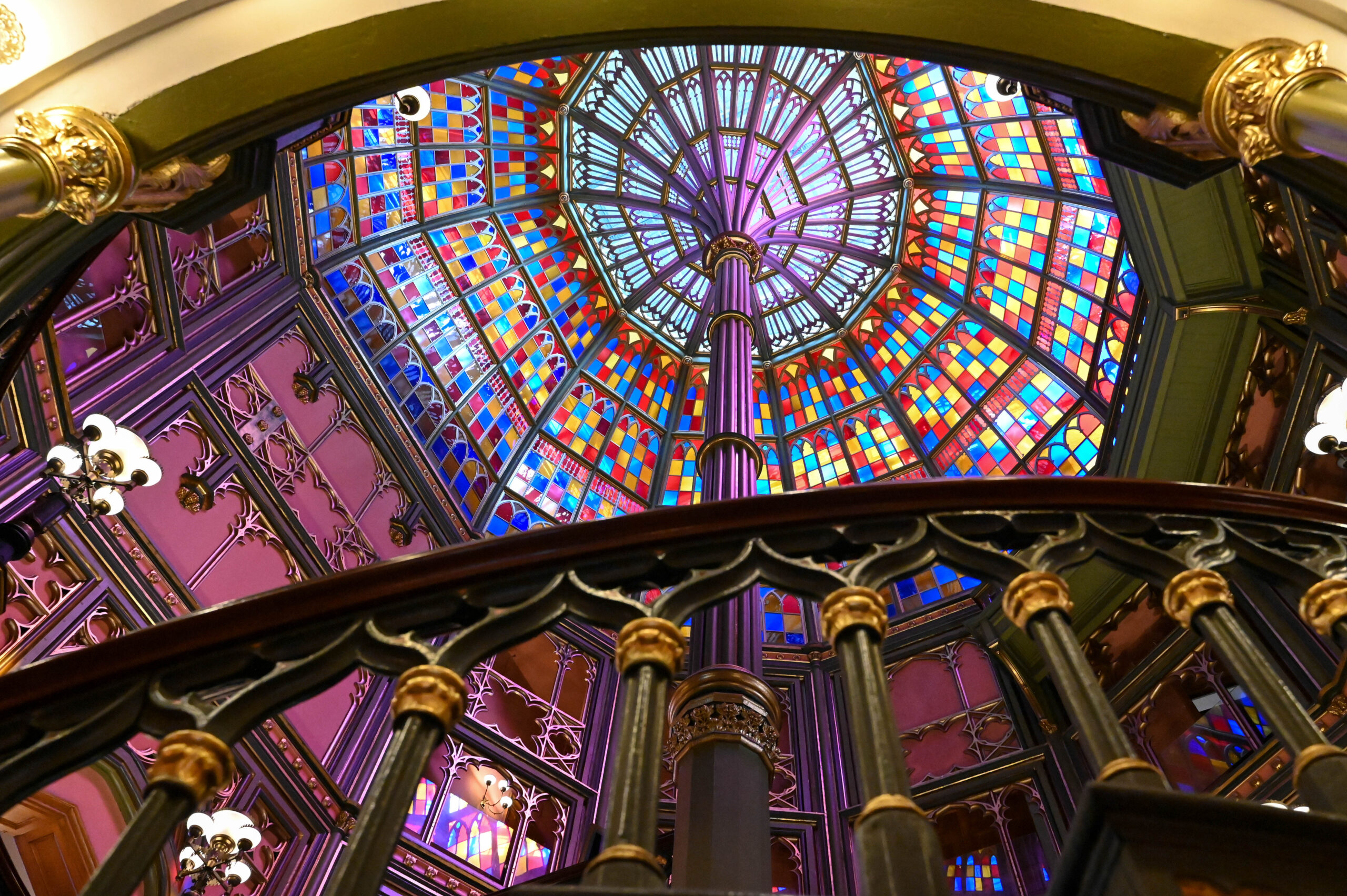Louisiana's Old State Capitol stained glass ceiling in the center staircase.